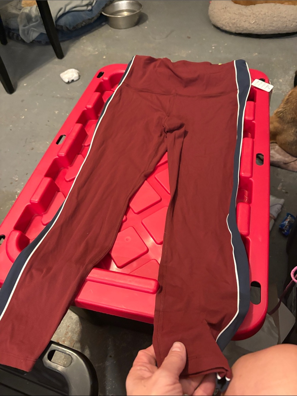 all in motion Burgundy Leggings with Navy and White Side Stripes
